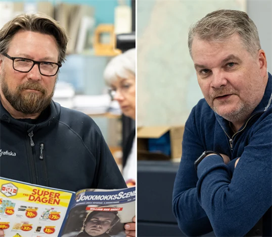 Bild på Mats Garbom, delägare och säljare på Lule Grafiska, och Niclas Fredriksson, vd för Lule Grafiska.