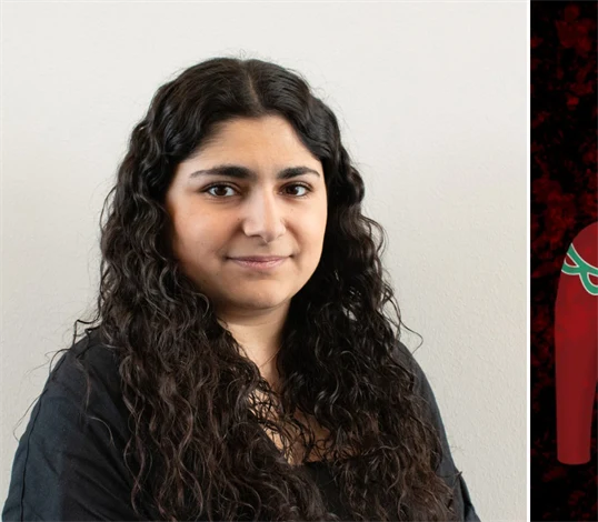 Bild på Linnea Chahoud (Mittuniversitetet) och hennes verk ”Dalahäst”.