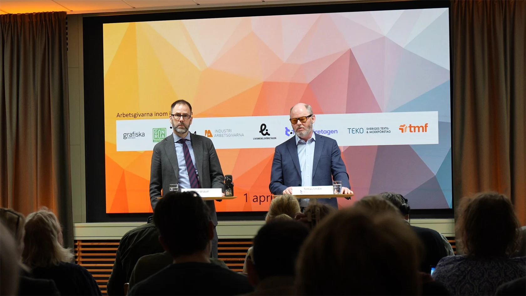 Arbetsgivarnas representanter på presskonferensen om nytt Industriavtal