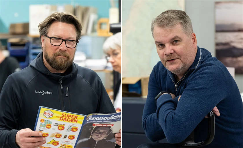 Bild på Mats Garbom, delägare och säljare på Lule Grafiska, och Niclas Fredriksson, vd för Lule Grafiska.